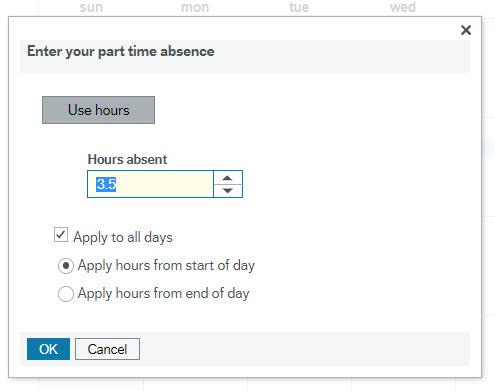 Screenshot of part-time absence screen - partial day multiple