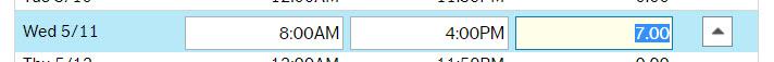 Screenshot of portion of Time Entry Details screen, total hours overridden and highlighted